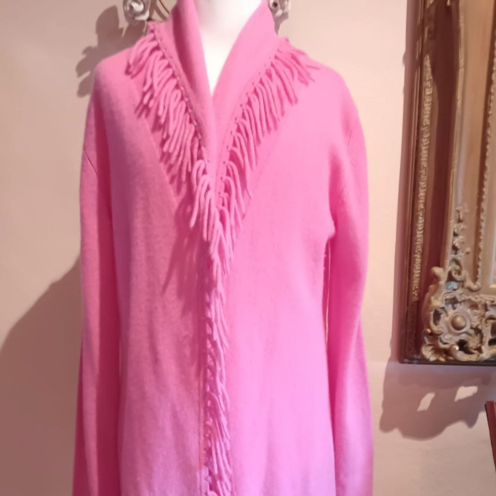 Pink Cashmere Fringe Open Cardigan/Duster- S